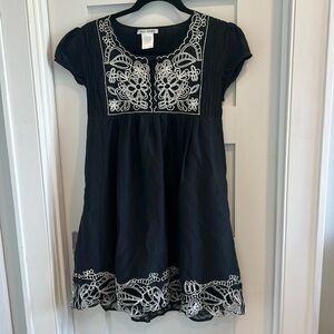 Black and White Embroidered Baby Doll Dress